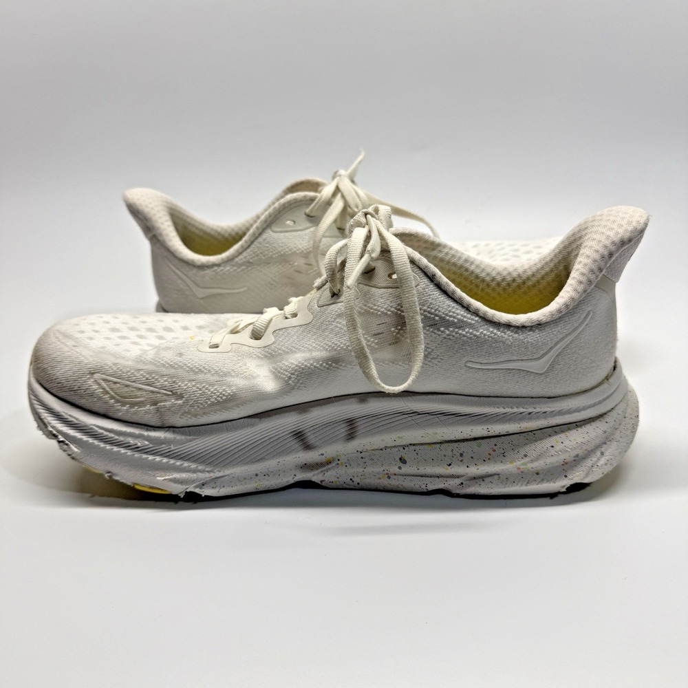 Hoka One One Clifton 9 Womens 9.5 B White Yellow Running Shoes Sneakers - Picture 11 of 16
